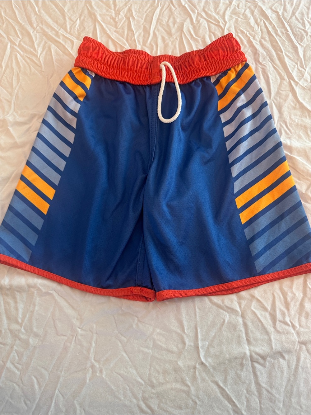 Girls Medium Reversible Blue Athletic Shorts with Orange Trim